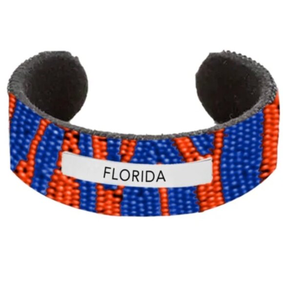 University of Florida Gators UF Hand Beaded Cuff Bracelet Orange Blue Beads NEW - Picture 1 of 2